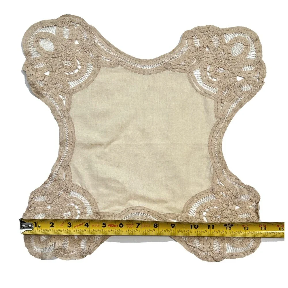 Vintage Breadbasket Liner Battenberg Lace Tea Stained Cottagecore Shabby Decor